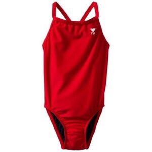 TYR Sport Girls' Solid Diamondback Swim Suit (Red, 30)